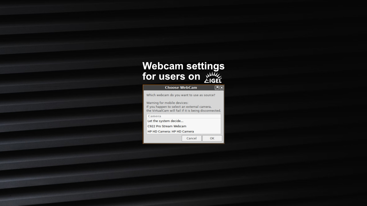 IGEL OS – VirtualCam User Settings